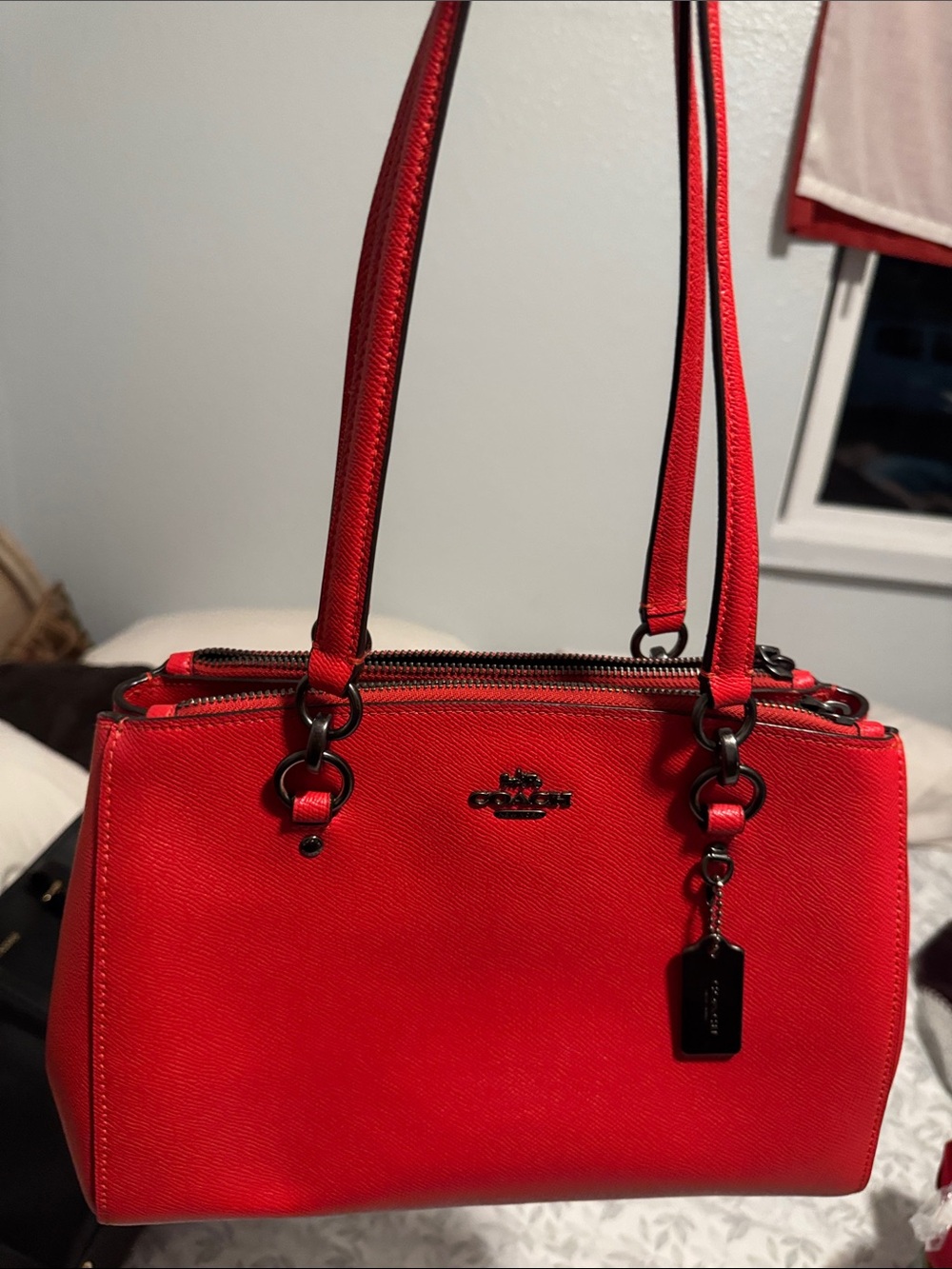 Coach Red Pebbled Leather Double-Handle Tote